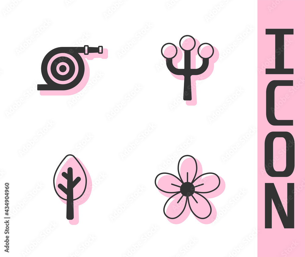 Set Flower, Garden hose, Forest and Blossom tree branch icon. Vector