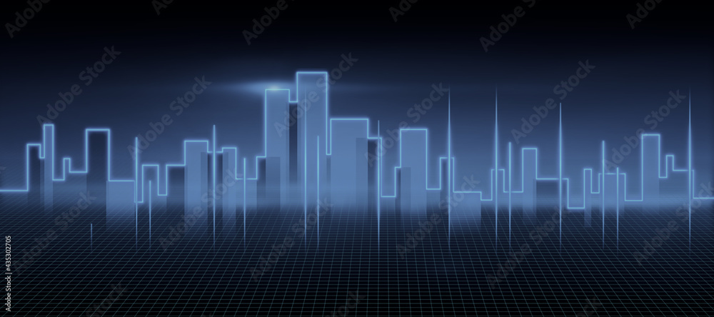 Abstract future cyber background with grey lines city layout on dark backdrop