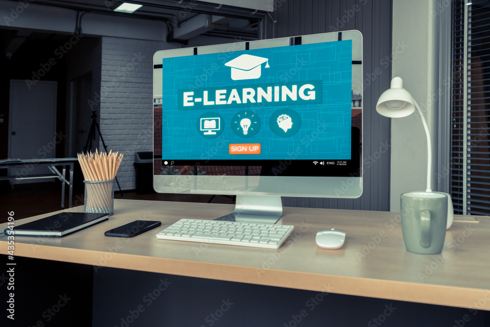 E-learning and Online Education for Student and University Concept. Video conference call technology