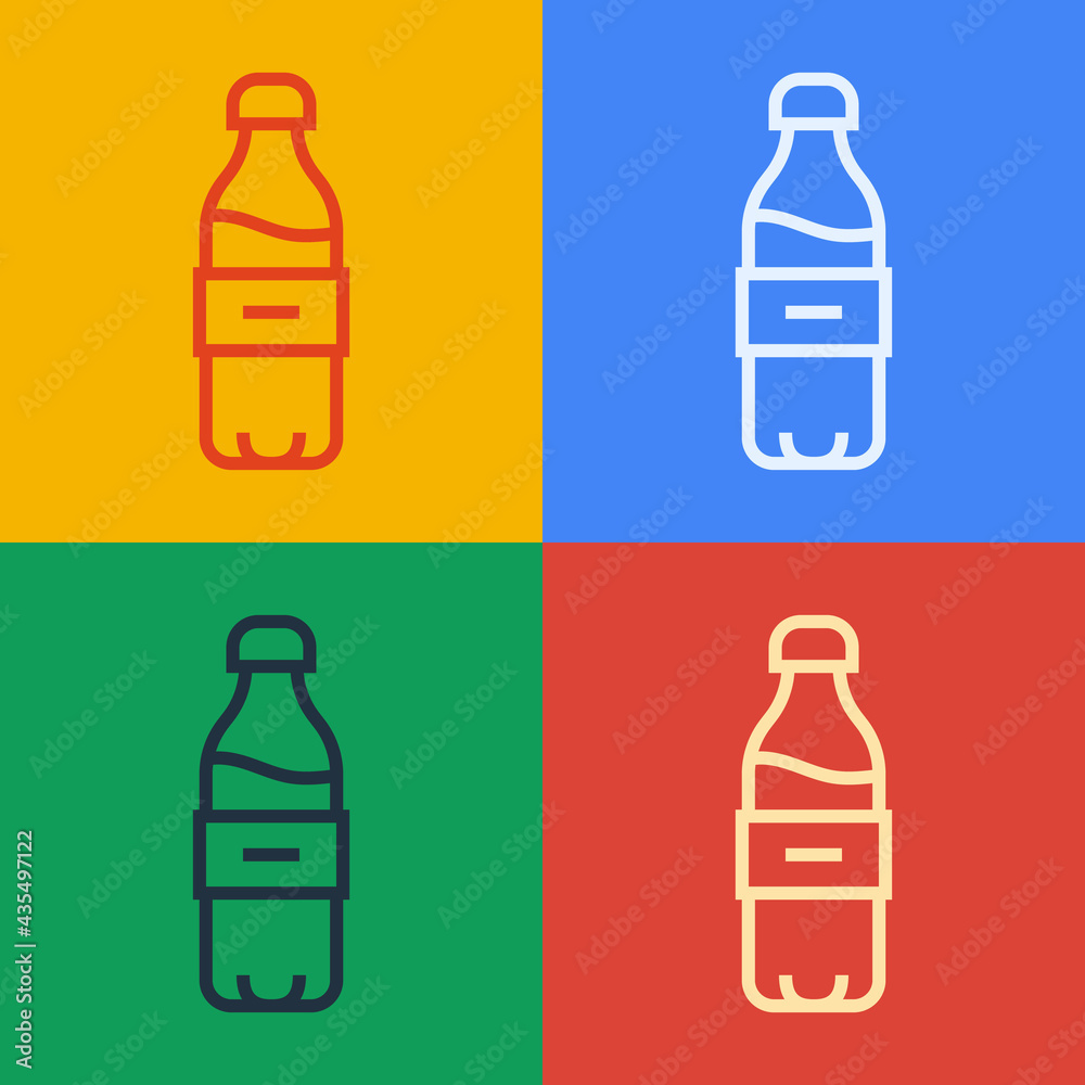 流行艺术线条在彩色背景上隔离的水瓶图标。苏打水饮料标志。矢量