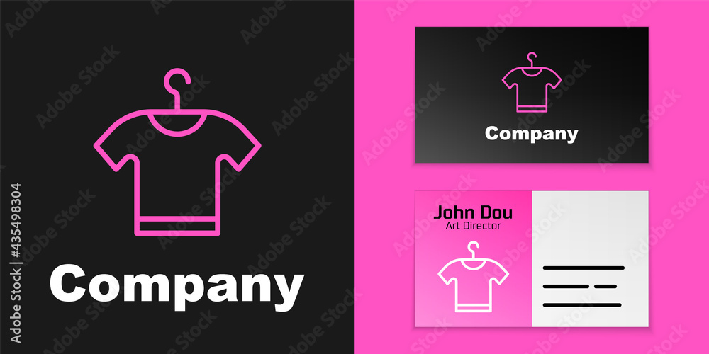 粉色线条T恤图标隔离在黑色背景上。标志设计模板元素。矢量