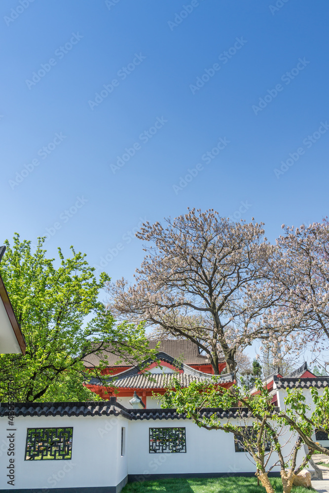 中国江苏省南京市玄武湖公园的园林与复古建筑