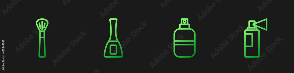 Set line Perfume, Makeup brush, Nail polish bottle and . Gradient color icons. Vector