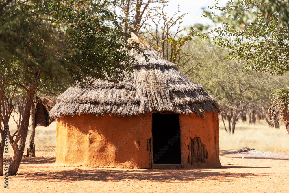 Closeup of traditional hut of himba people
