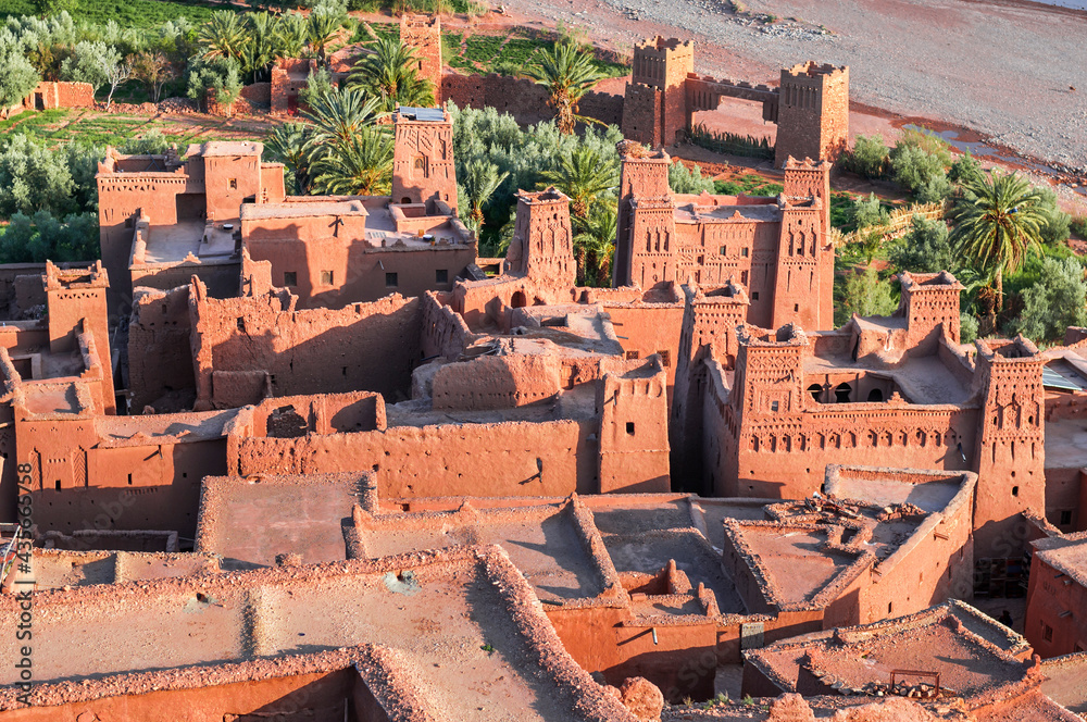 The Kasbahs of Ait Ben Haddou / Aerial view of the Kasbahs of Ait Ben Haddou in the south of Morocco