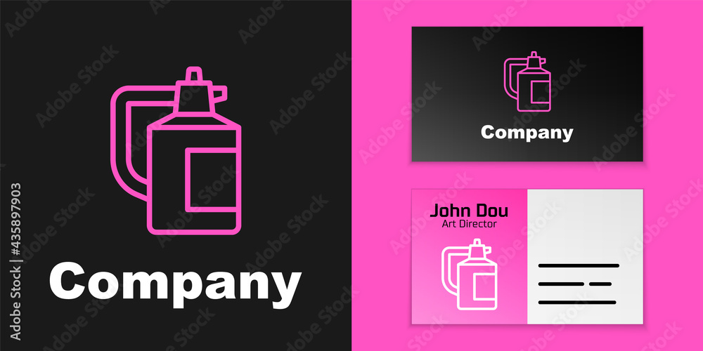 Pink line Garden sprayer for water, fertilizer, chemicals icon isolated on black background. Logo de