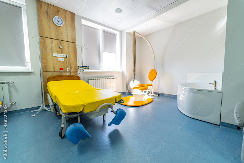 Comfortable modern maternity hospital ward. Medical baby healthcare.