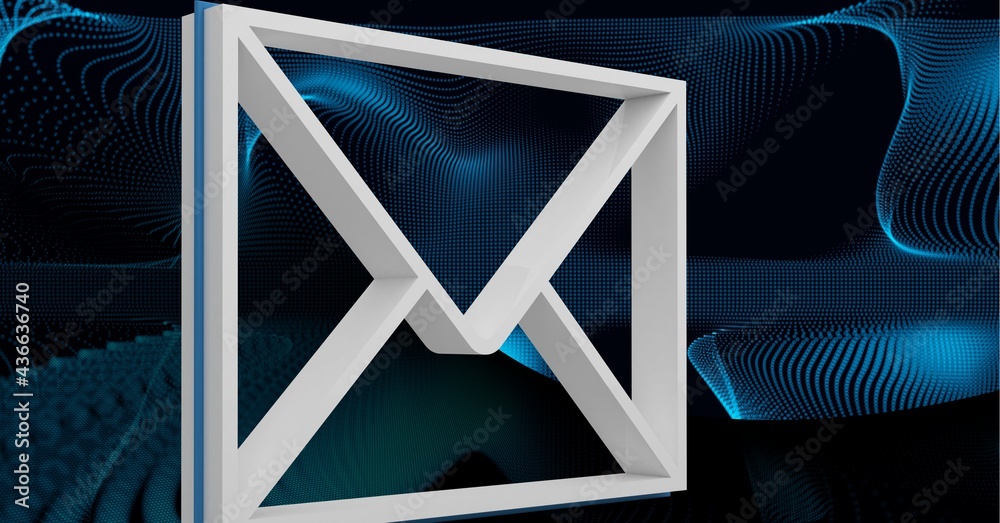 3d白色信封电子邮件图标和黑底蓝色曲线的组成