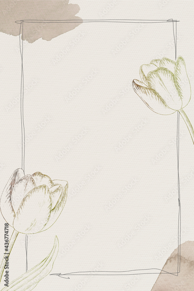 米色背景郁金香花框架手机壁纸插图