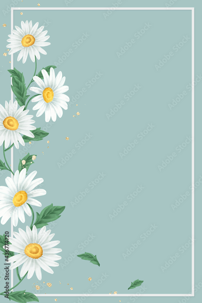 浅绿色背景的雏菊花框架手机壁纸插图