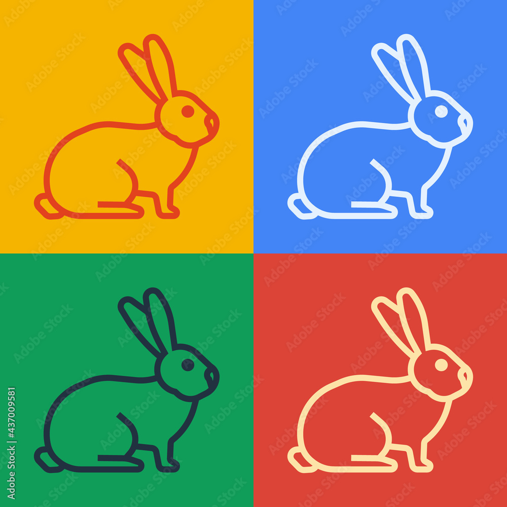Pop art line Rabbit icon isolated on color background. Vector