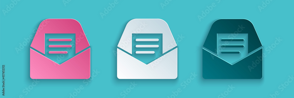 蓝色背景上隔离的剪纸邮件和电子邮件图标。信封符号电子邮件。电子邮件信息si