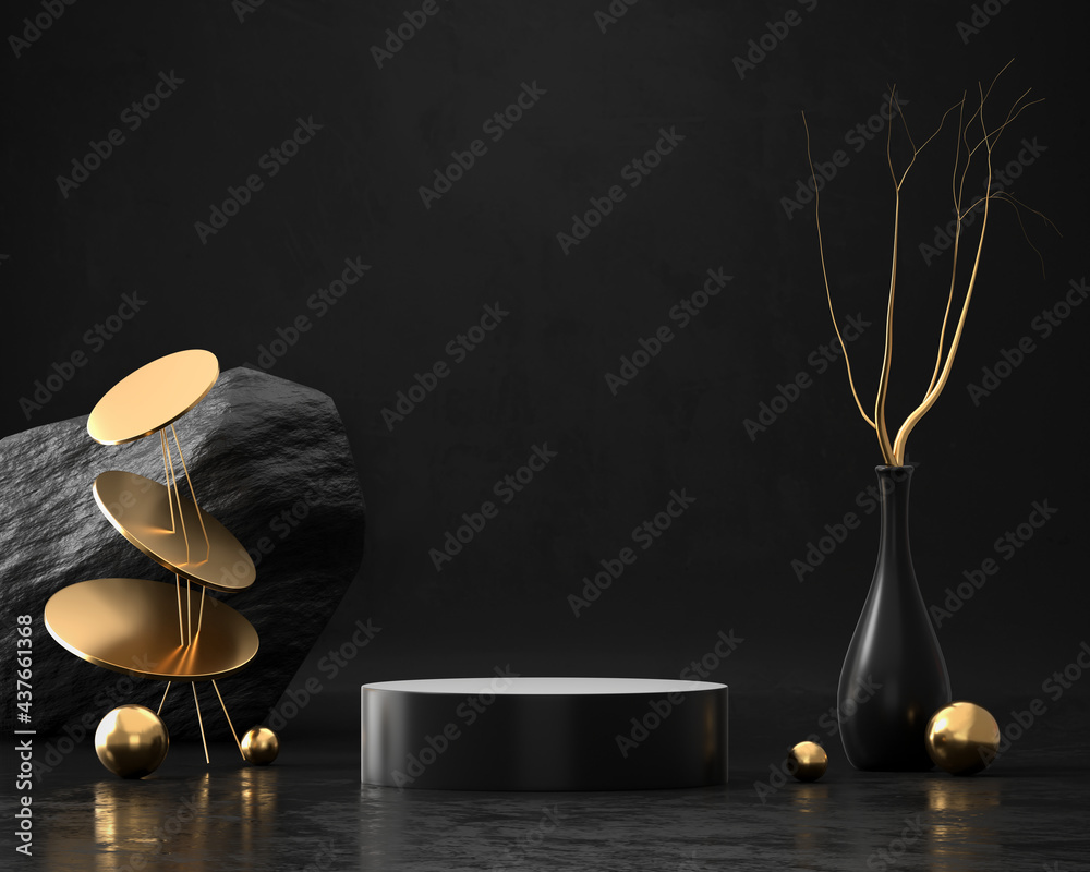 Abstract Elegance Luxury Golden stage podium 3d rendering
