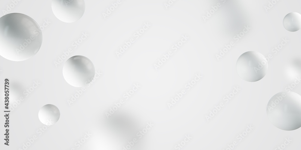 Abstract blurry white background with 3d rendering bubbles and mock up space.