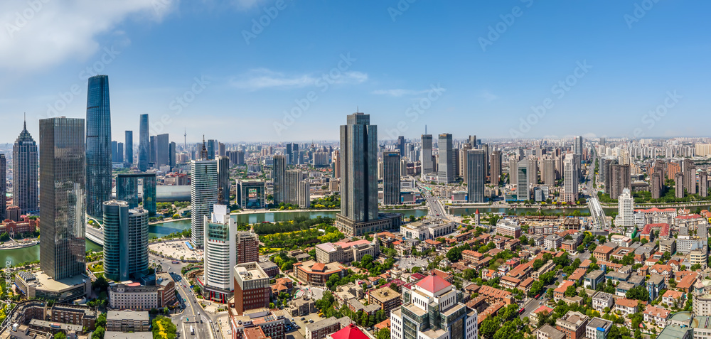 天津城市建筑景观天际线航拍