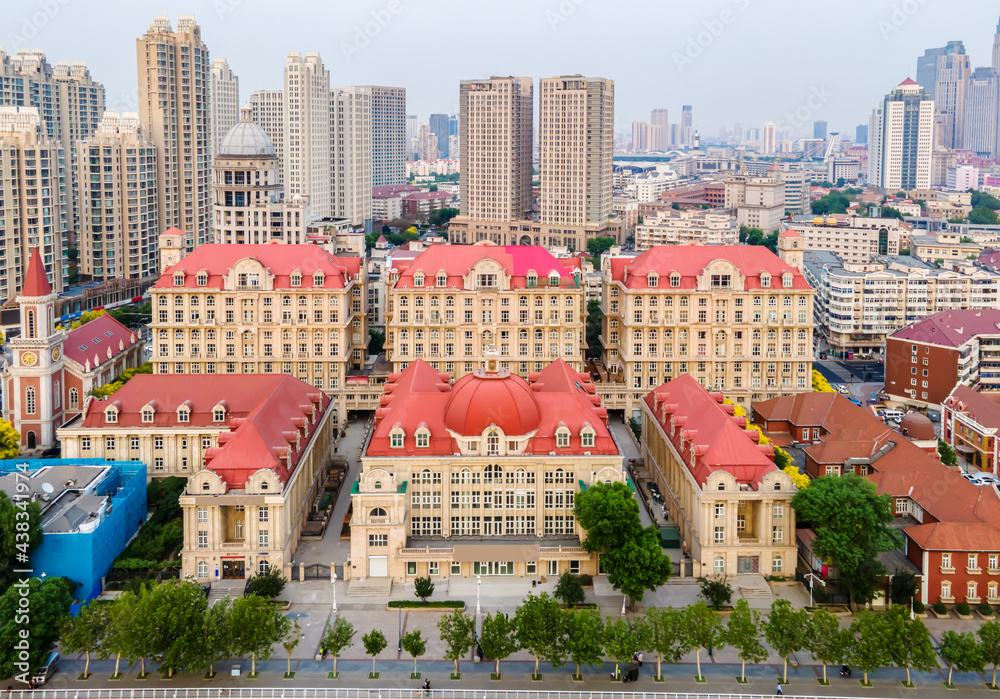 天津城市建筑景观天际线航拍