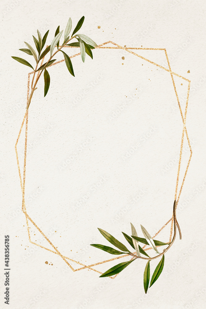 六边形金框架橄榄枝图案插图
