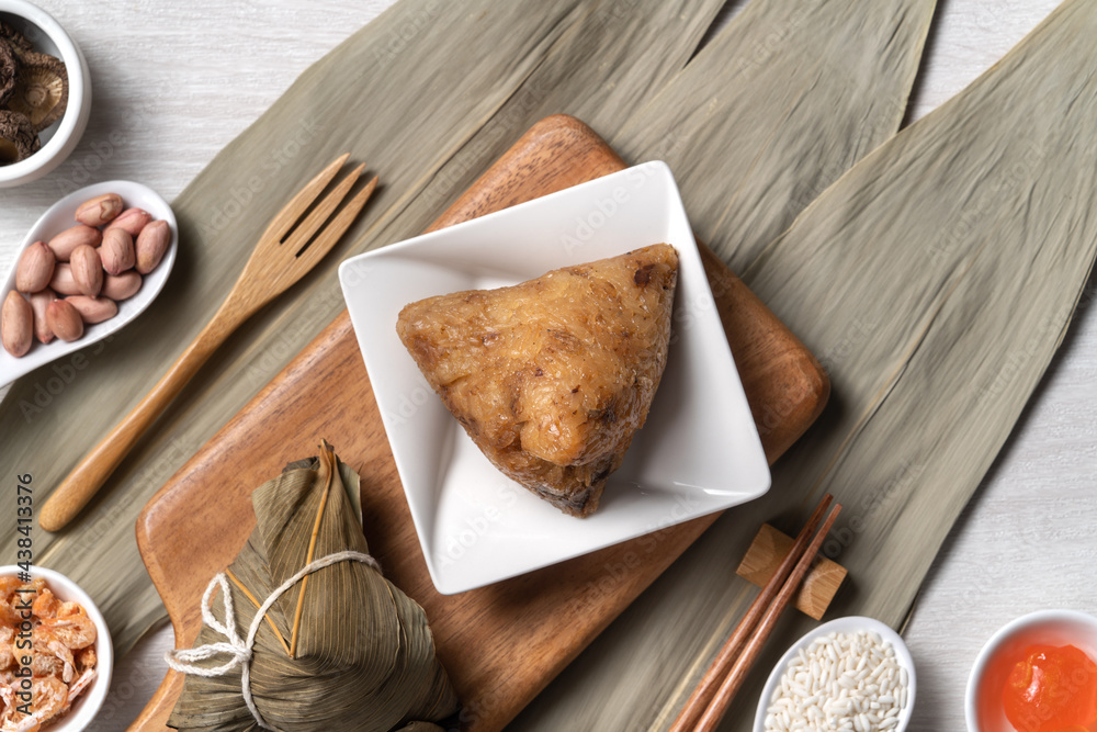 Zongzi. Delicious traditional rice dumpling food for Dragon Boat Festival.