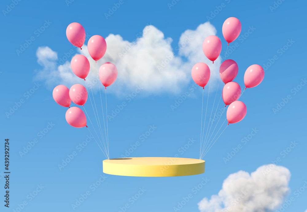 粉彩圆形讲台，带气球、底座或讲台，用于化妆品展示的背景