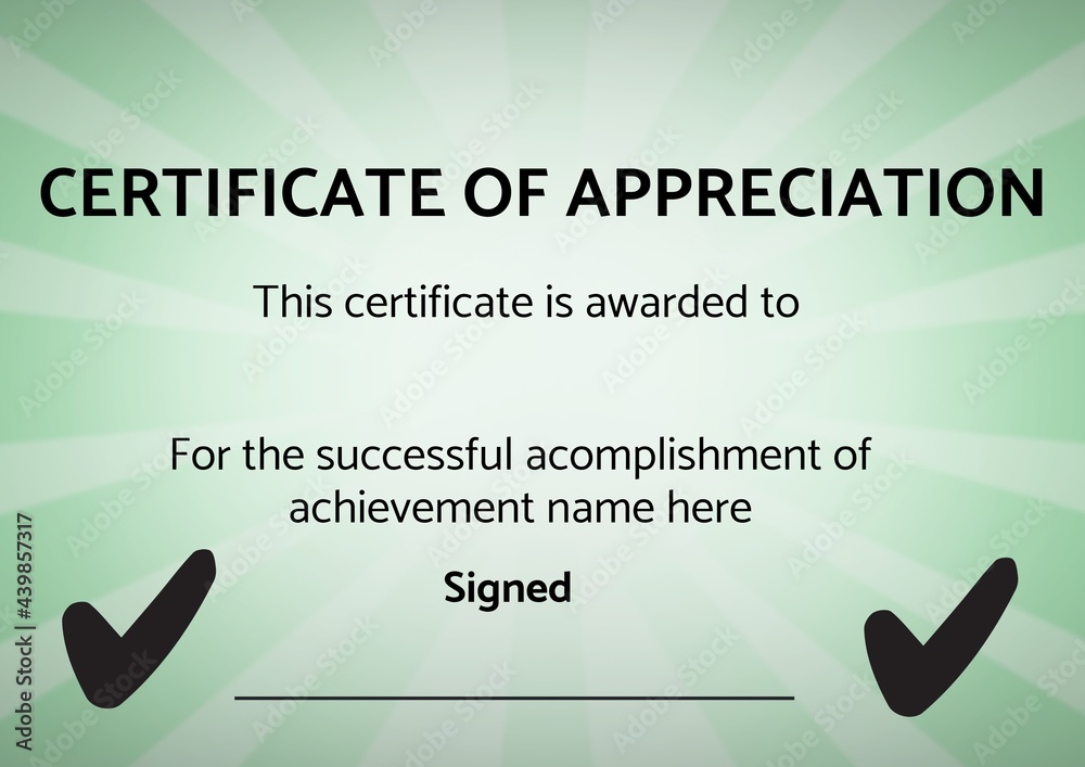 Template of certificate of appreciation with copy space against green radial background