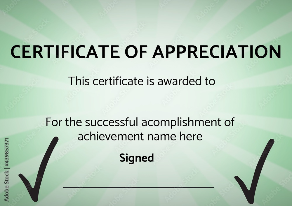 绿色放射状背景下有复印空间的赞赏证书模板