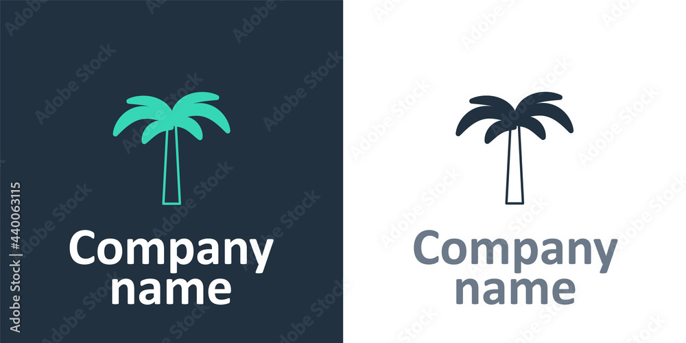 标志类型热带棕榈树图标，白色背景隔离。椰子棕榈树。标志设计templa