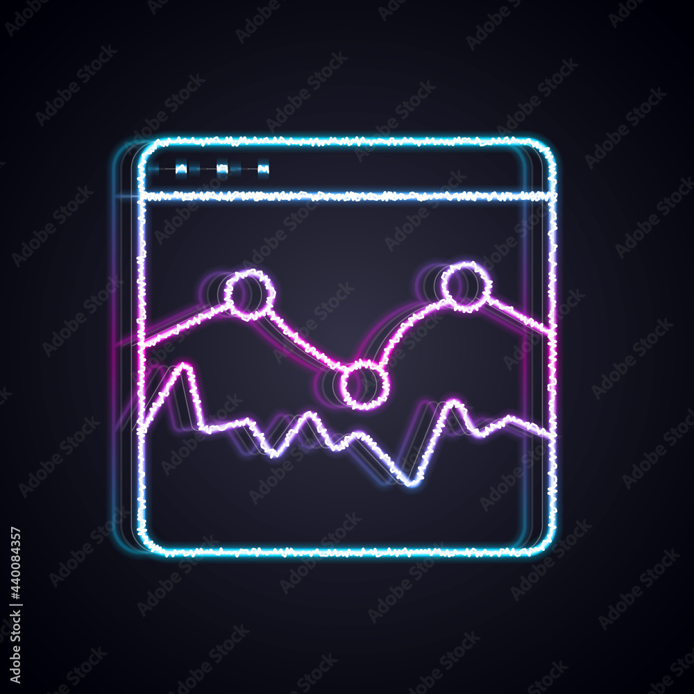 发光的霓虹灯线路音乐波形均衡器图标隔离在黑色背景上。声波。音频数字