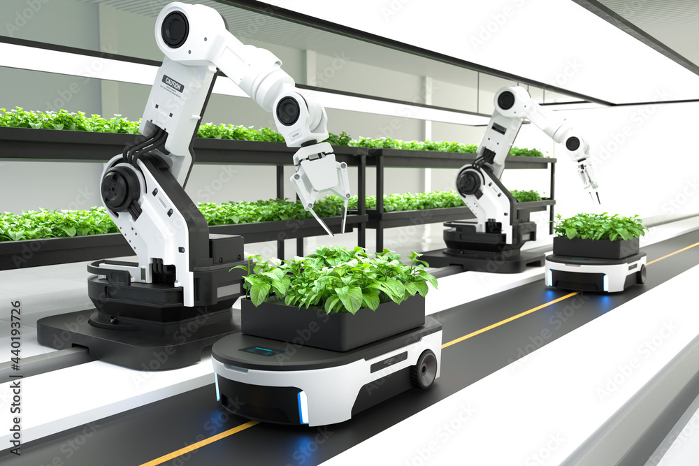 智能机器人农民概念、机器人农民、农业技术、农场自动化