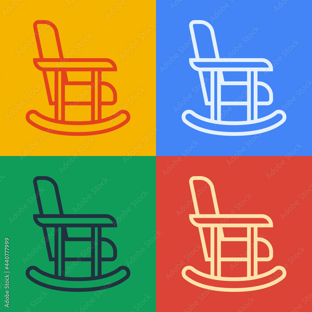 流行艺术线条摇摆椅图标隔离在彩色背景上。矢量