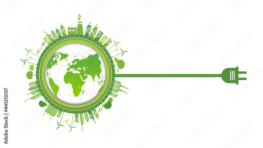 地球上绿色城市的生态理念，世界环境与可持续发展理念，vec