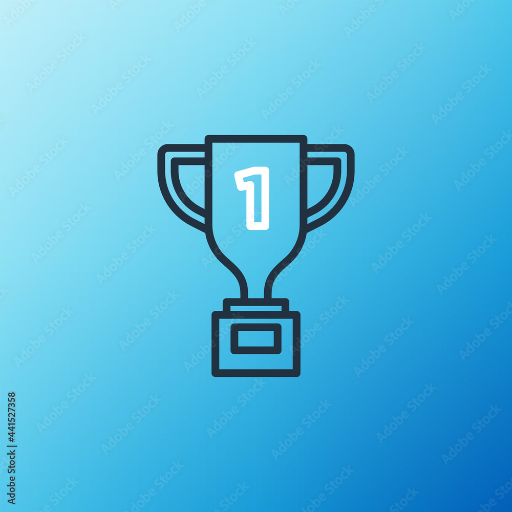蓝色背景上隔离的线路奖奖杯图标。获胜者奖杯符号。冠军或比赛t