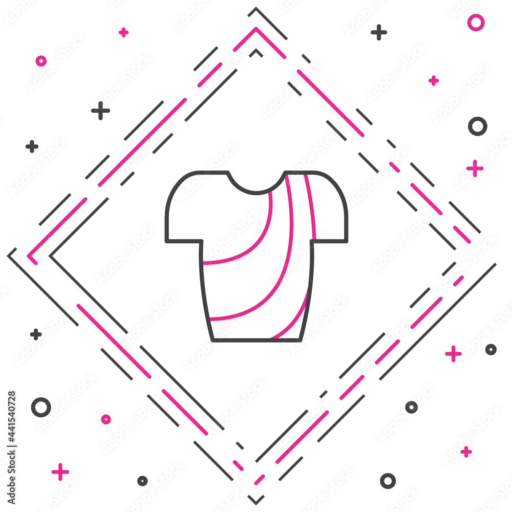 白色背景上隔离的Line Cycling t恤图标。骑行球衣。自行车服装。五颜六色的ou