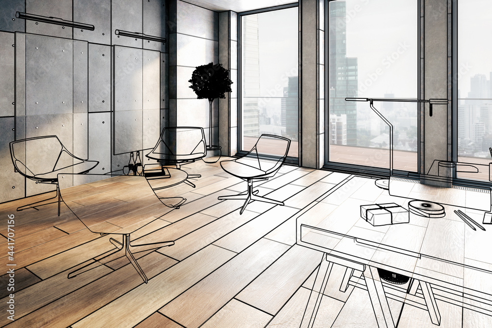 当代阁楼办公室休息室（插图）-3D可视化