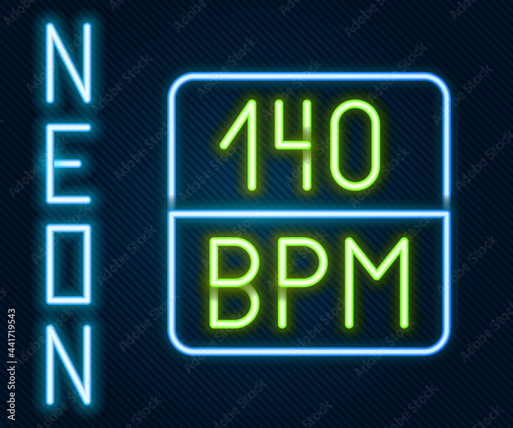 Glowing neon line Bitrate icon isolated on black background. Music speed. Sound quality. Colorful ou