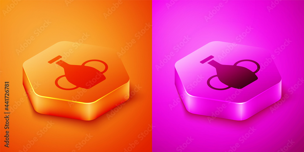 Isometric Vase icon isolated on orange and pink background. Hexagon button. Vector