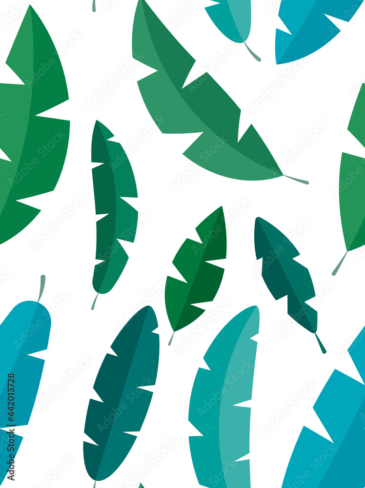 简单的热带树叶无缝图案背景。矢量插图