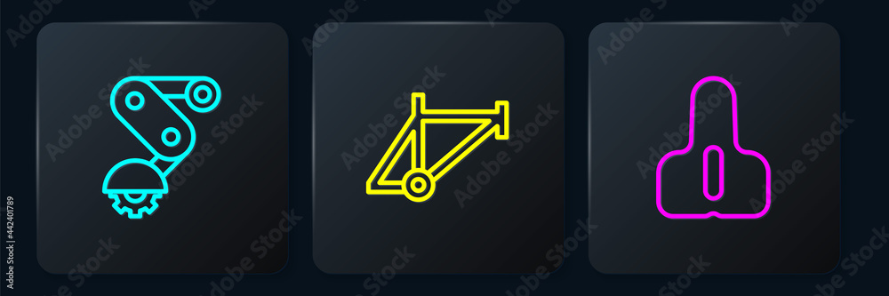 设置线Deraileur自行车后部，自行车座椅和车架。黑色方形按钮。矢量