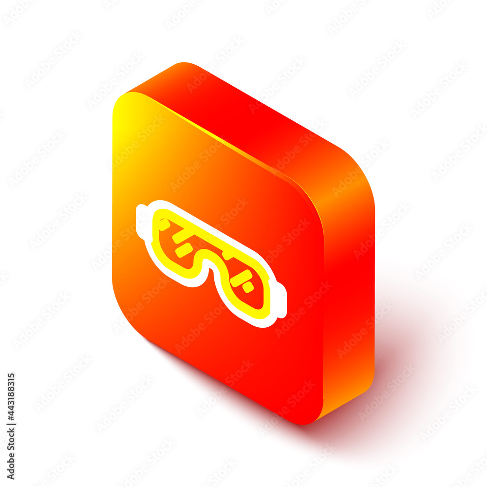 Isometric line Ski goggles icon isolated on white background. Extreme sport. Sport equipment. Orange