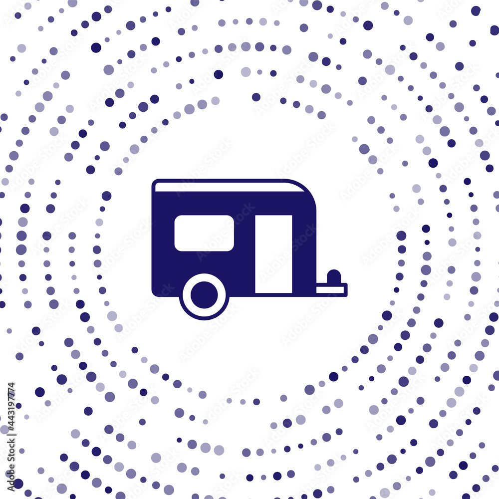 白色背景上隔离的蓝色Rv露营拖车图标。旅行移动房屋、房车、家庭露营车