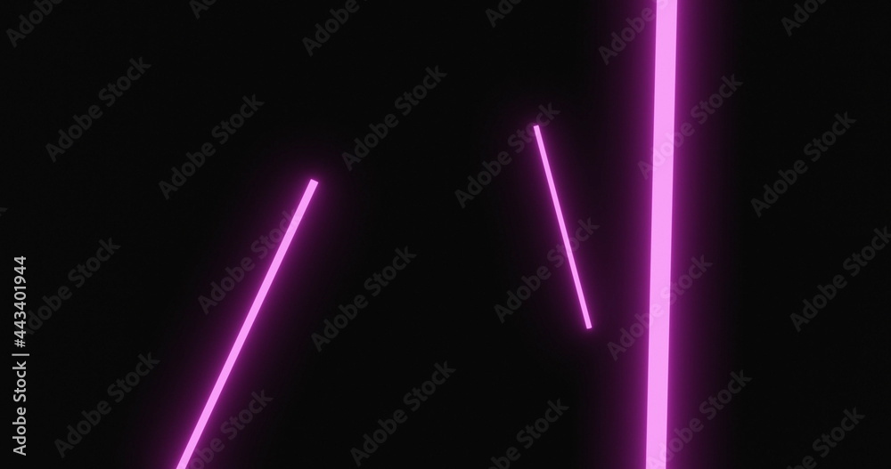 Pulsating pink neon strip lights floating on a black background