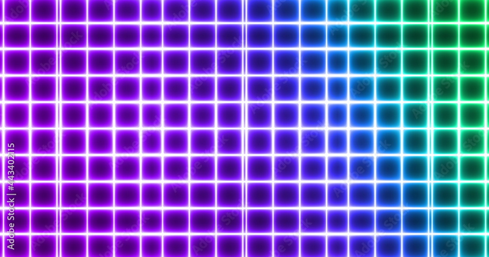 绿色到紫色发光的正方形在无缝环路上闪烁的图像
