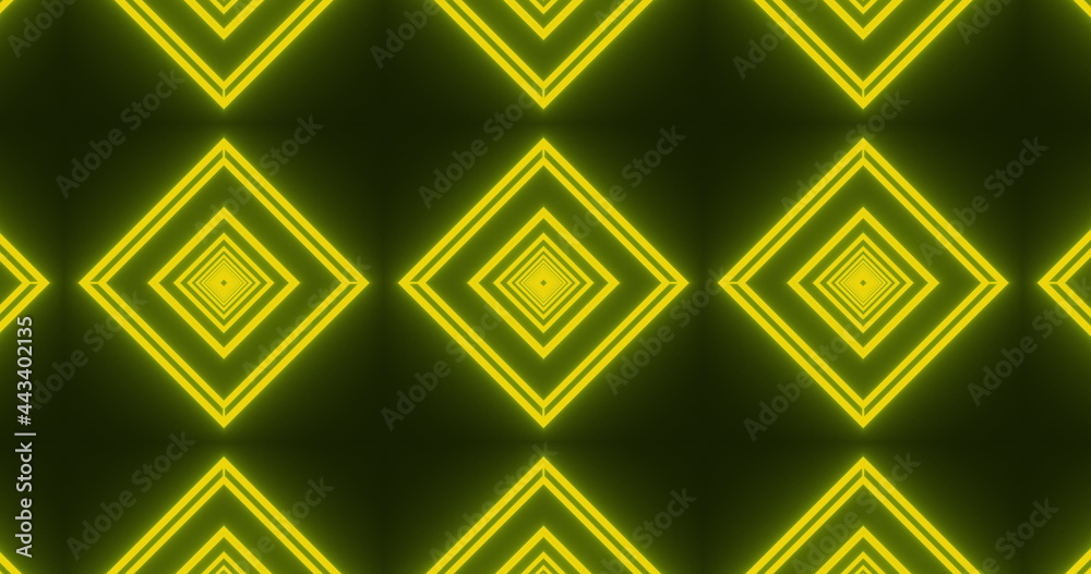 钻石形状在无缝环上移动时形成的发光黄色图像