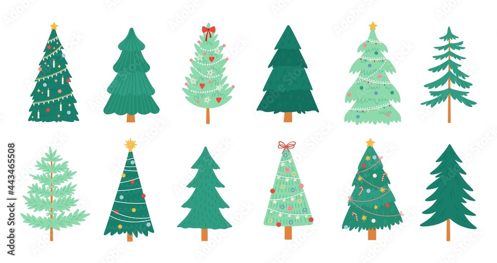 圣诞树。圣诞快乐，用蜡烛、糖果、玩具、星星和金属丝装饰的圣诞树。新年传统