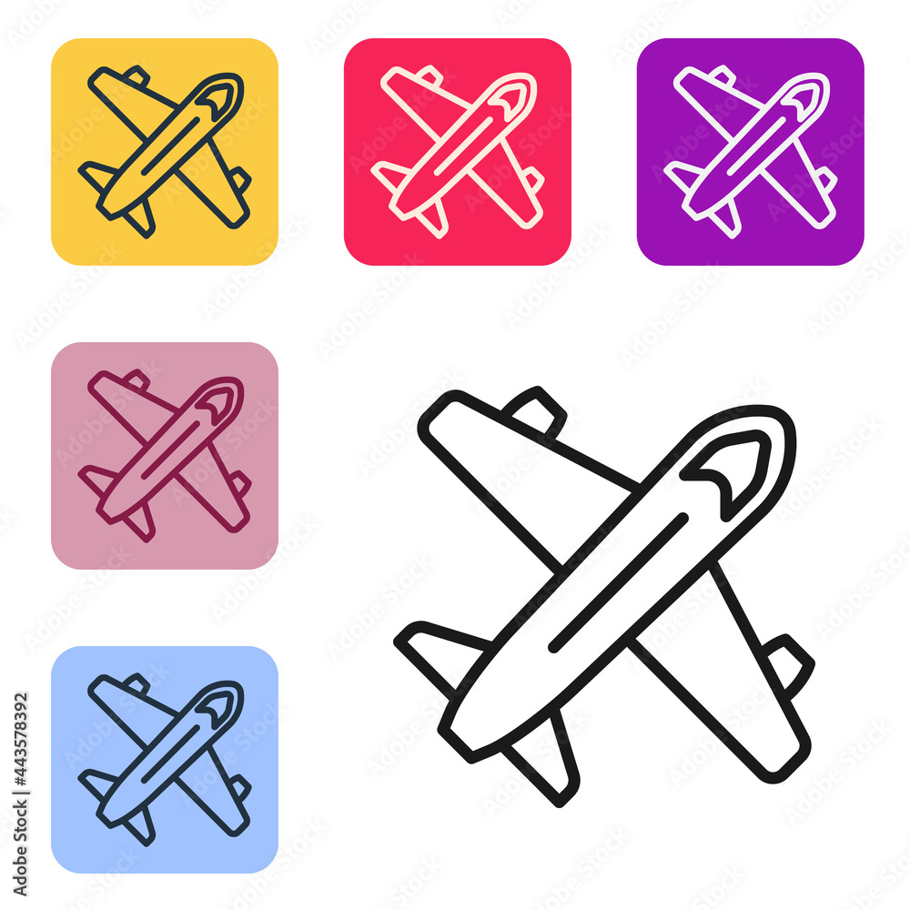 黑线飞机图标隔离在白底上。飞行飞机图标。航空公司标志。设置图标i
