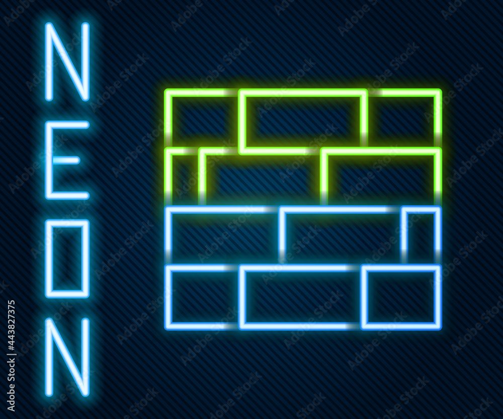 Glowing neon line Bricks icon isolated on black background. Colorful outline concept. Vector Illustr