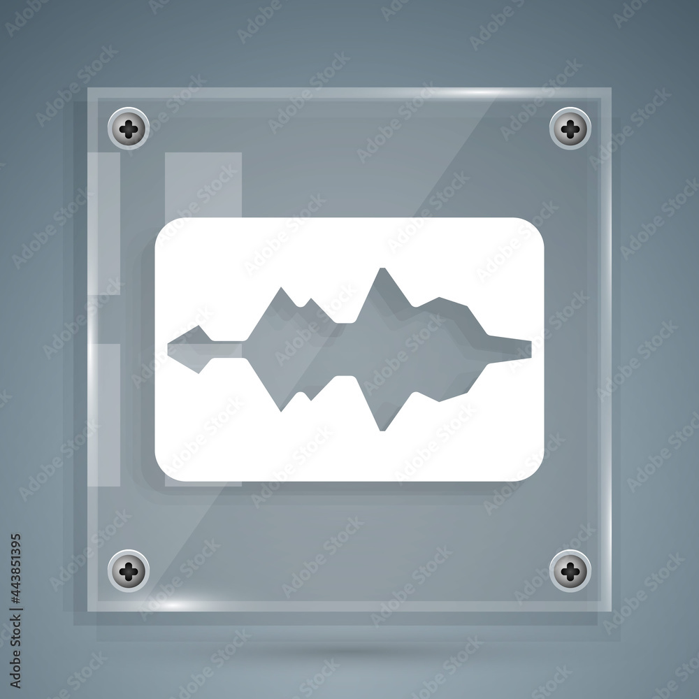 白色音乐波形均衡器图标隔离在灰色背景上。声波。音频数字均衡器技术