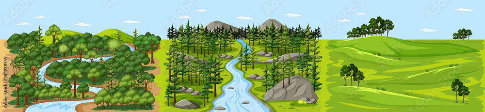 森林中的溪流自然景观场景