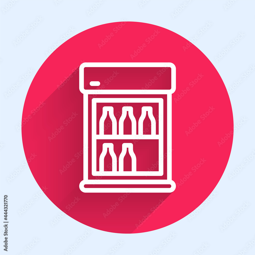 白线商用冰箱，用于储存与长阴影隔离的饮料图标。s易腐