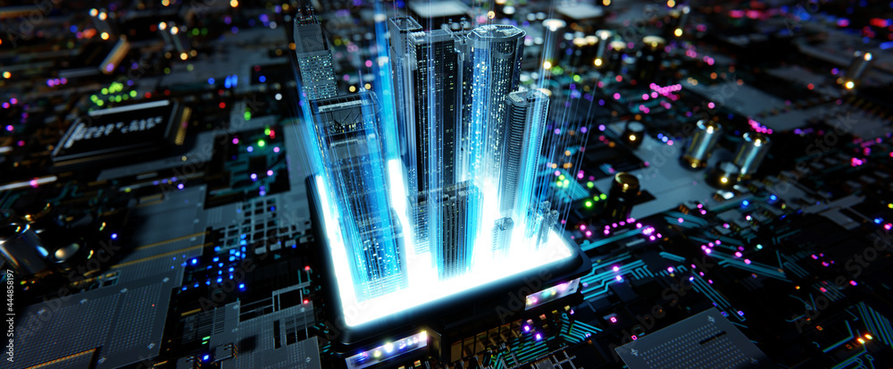 智能城市概念。三维渲染