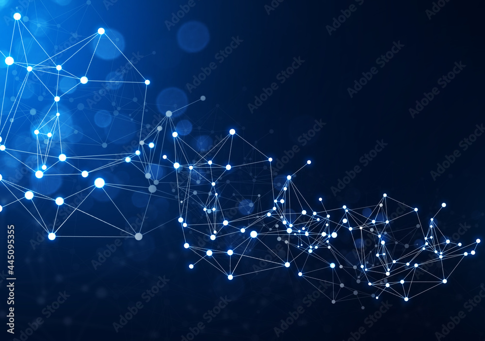 连接技术。蓝色背景下的未来主义多边形技术。网络概念